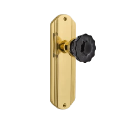 Deco Long Plate With Black Crystal Knob In Unlacquered Brass