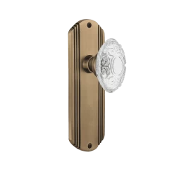 Deco Long Plate With Crystal Victorian Knob In Antique Brass