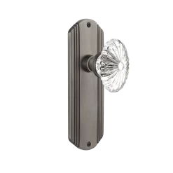 Deco Long Plate With Oval Fluted Crystal Knob In Antique Pewter