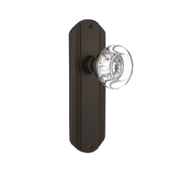 Deco Long Plate With Round Clear Crystal Knob In Oil-Rubbed Bronze