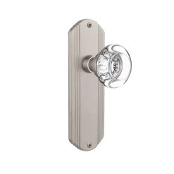 Deco Long Plate With Round Clear Crystal Knob In Satin Nickel
