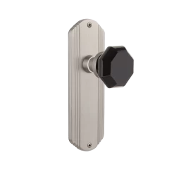 Deco Long Plate With Black Waldorf Knob In Satin Nickel