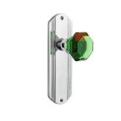 Deco Long Plate With Emerald Waldorf Knob In Bright Chrome