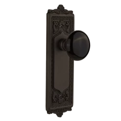 Egg & Dart Long Plate With Black Porcelain Knob In Oil-Rubbed Bronze