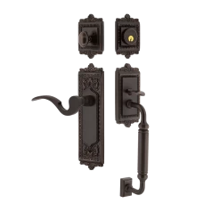 Egg & Dart Handleset With C-Grip And Egg & Dart Long Plate With Manor Lever In Timeless Bronze