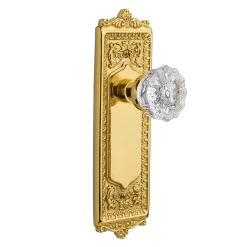 Egg & Dart Long Plate With Crystal Knob In Polished Brass