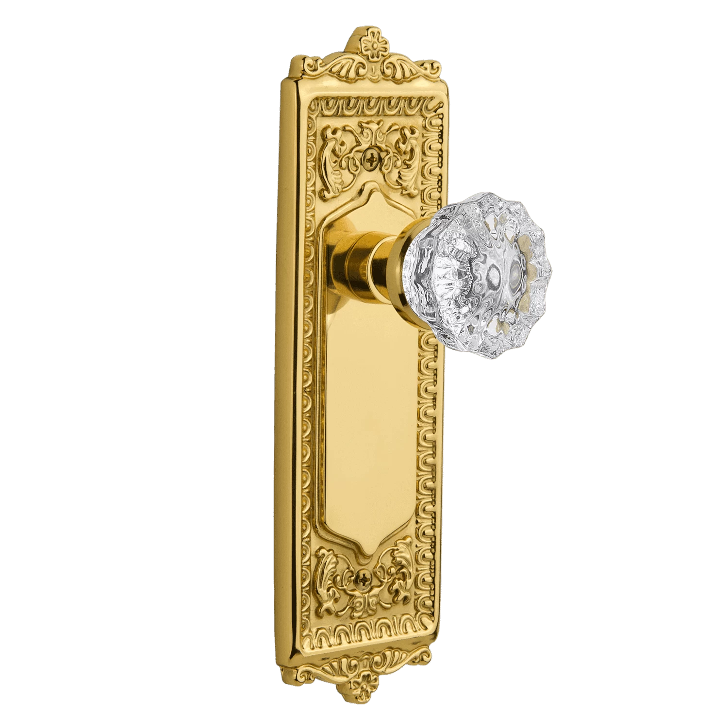 Egg & Dart Long Plate With Crystal Knob In Polished Brass 3 Egg & Dart Long Plate With Crystal Knob In Polished Brass