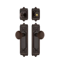 Egg & Dart Entry Set With Brown Porcelain Knob In Timeless Bronze