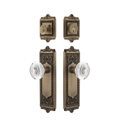 Egg & Dart Entry Set With Crystal Egg & Dart Knob In Antique Brass