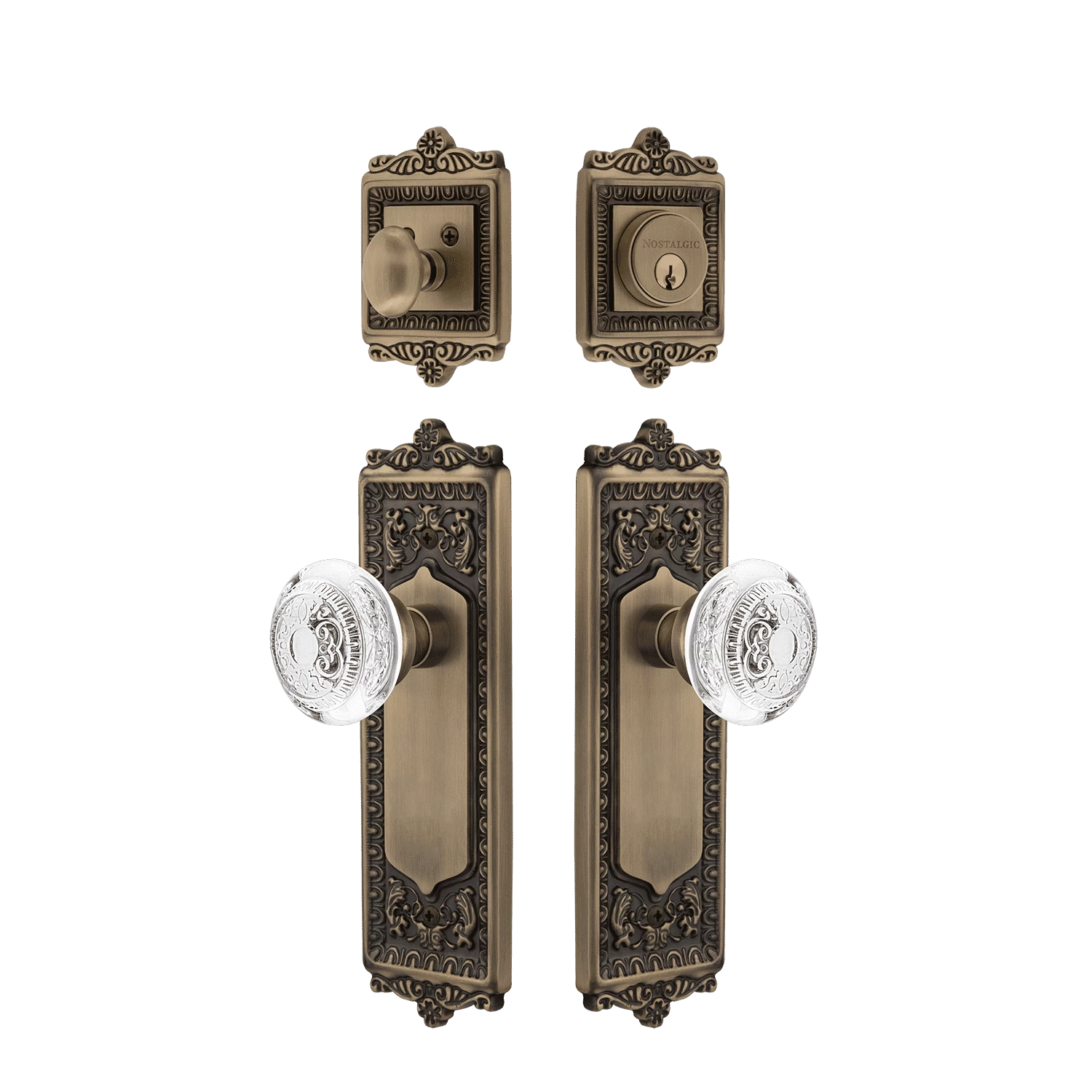 Egg & Dart Entry Set With Crystal Egg & Dart Knob In Antique Brass 3 Egg & Dart Entry Set With Crystal Egg & Dart Knob In Antique Brass