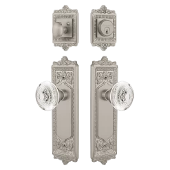 Egg & Dart Entry Set With Crystal Egg & Dart Knob In Satin Nickel
