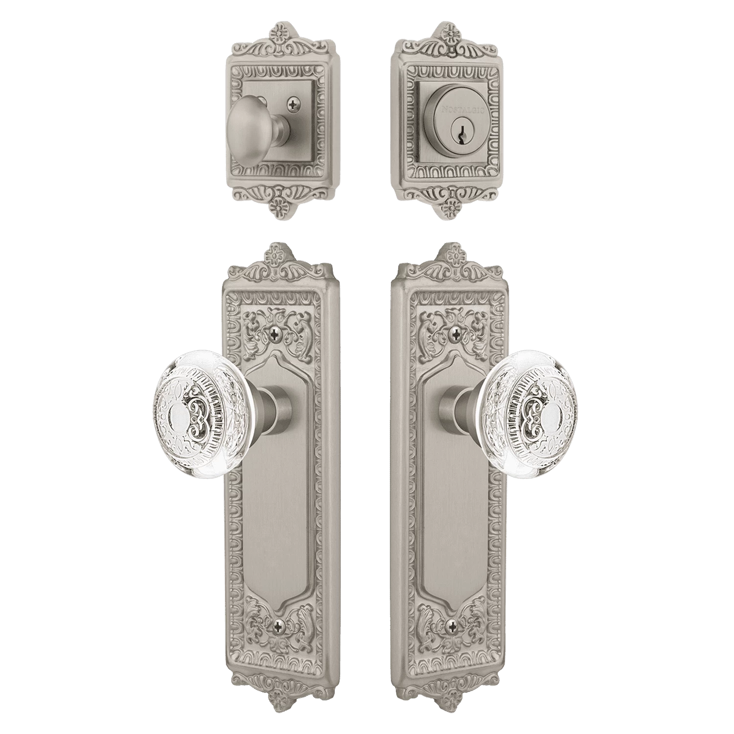 Egg & Dart Entry Set With Crystal Egg & Dart Knob In Satin Nickel 3 Egg & Dart Entry Set With Crystal Egg & Dart Knob In Satin Nickel