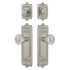 Egg & Dart Entry Set With Crystal Knob In Satin Nickel