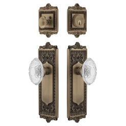 Egg & Dart Entry Set With Crystal Victorian Knob In Antique Brass