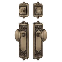 Egg & Dart Entry Set With Homestead Knob In Antique Brass