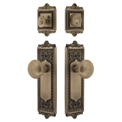 Egg & Dart Entry Set With New York Knob In Antique Brass