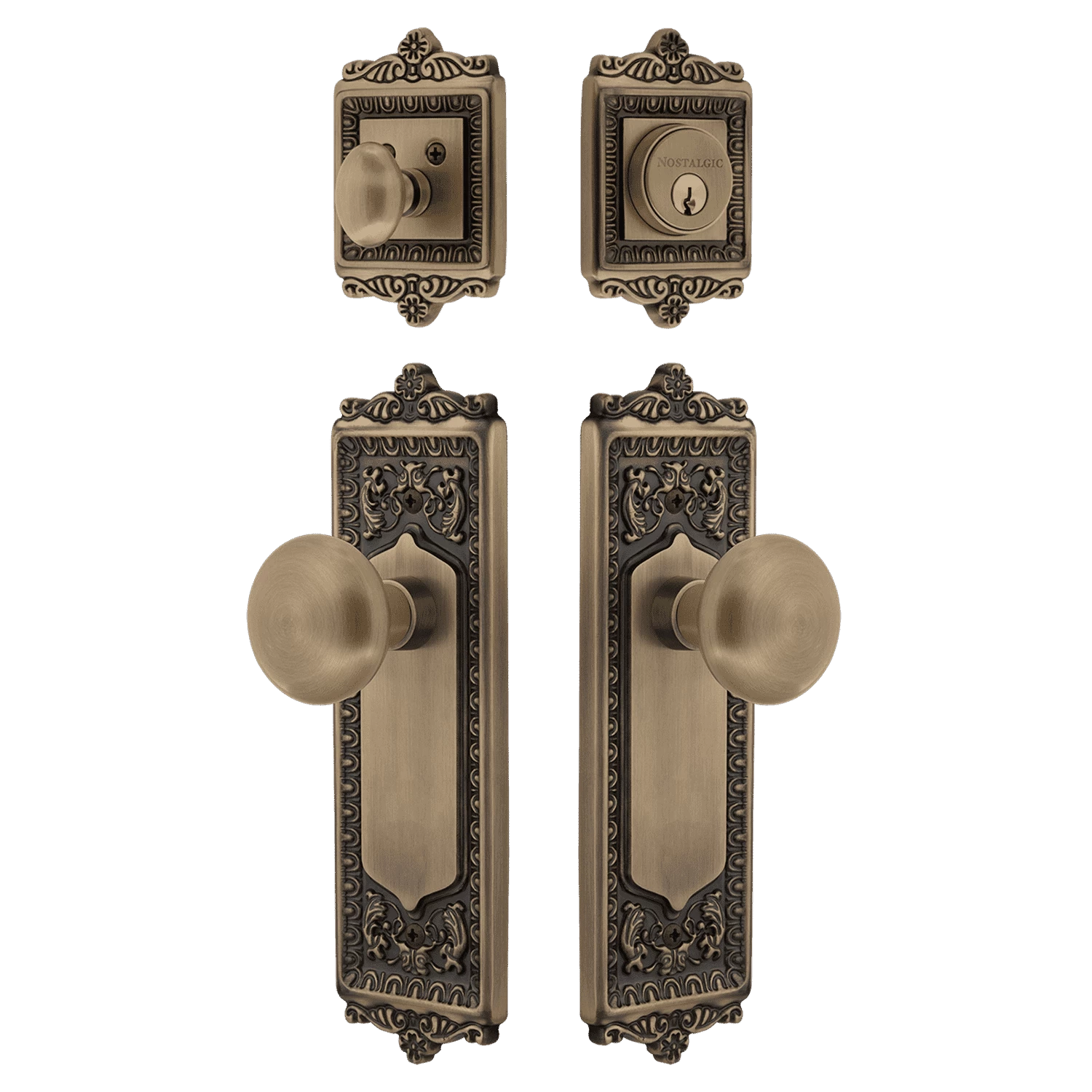 Egg & Dart Entry Set With New York Knob In Antique Brass 3 Egg & Dart Entry Set With New York Knob In Antique Brass