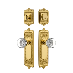 Egg & Dart Entry Set With Waldorf Crystal Knob In Polished Brass