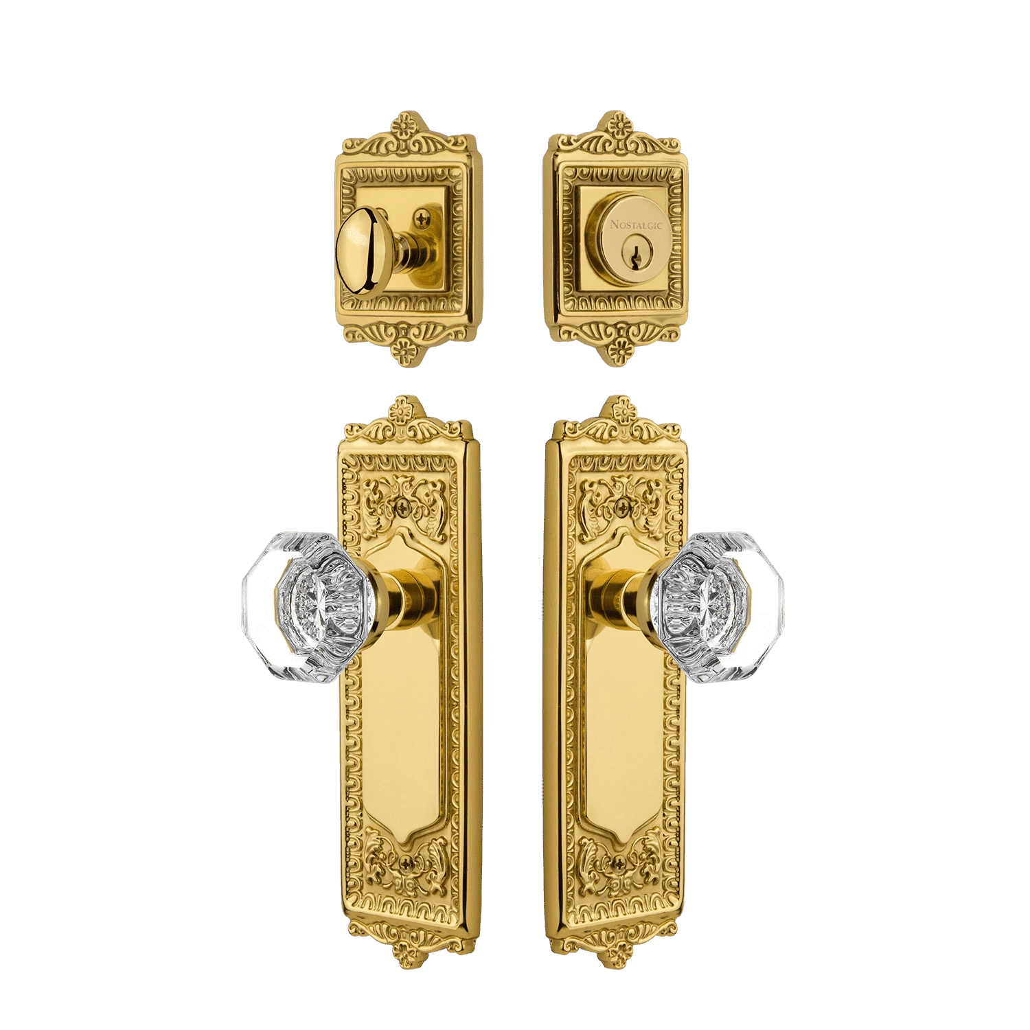 Egg & Dart Entry Set With Waldorf Crystal Knob In Polished Brass 3 Egg & Dart Entry Set With Waldorf Crystal Knob In Polished Brass
