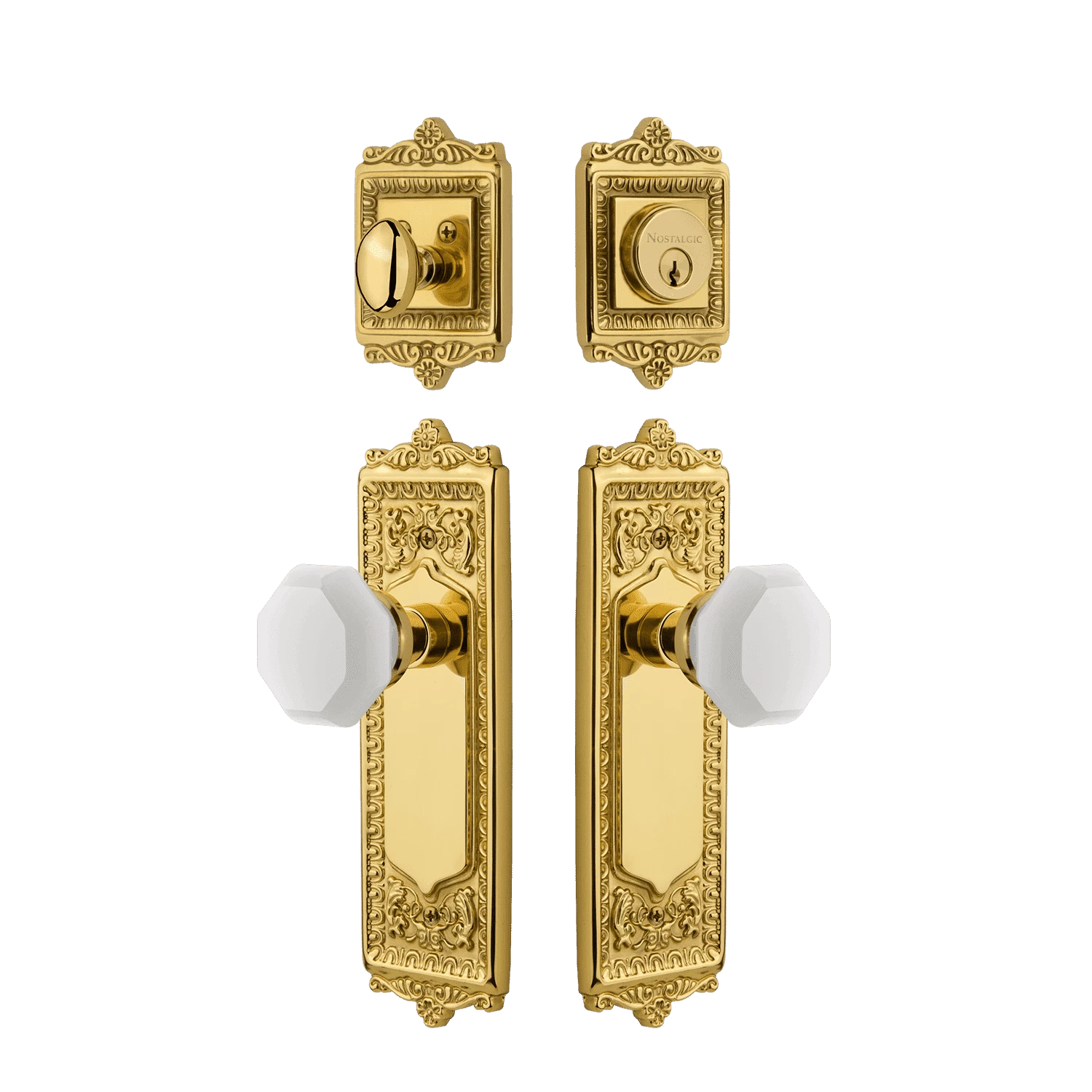 Egg & Dart Entry Set With White Waldorf Crystal Knob In Polished Brass 3 Egg & Dart Entry Set With White Waldorf Crystal Knob In Polished Brass