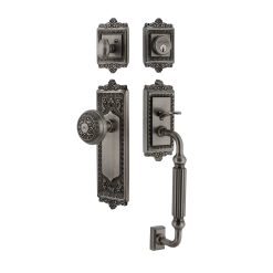 Egg & Dart Handleset With F-Grip And Egg & Dart Long Plate With Egg & Dart Knob In Antique Pewter