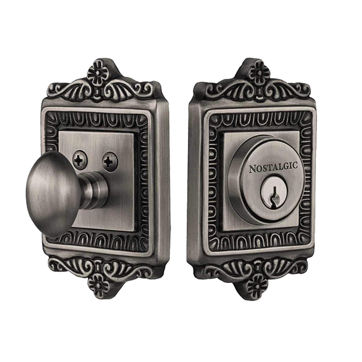 Egg & Dart Plate Single Cylinder Deadbolt In Antique Pewter 3 Egg & Dart Plate Single Cylinder Deadbolt In Antique Pewter