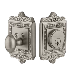 Egg & Dart Plate Single Cylinder Deadbolt In Satin Nickel