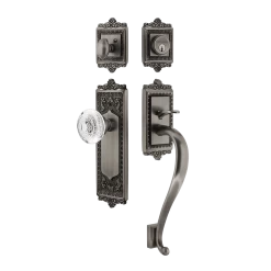 Egg & Dart Handleset With S-Grip And Egg & Dart Long Plate With Crystal Egg & Dart Knob In Antique Pewter