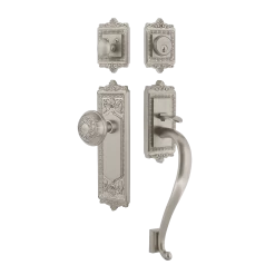 Egg & Dart Handleset With S-Grip And Egg & Dart Long Plate With Egg & Dart Knob In Satin Nickel