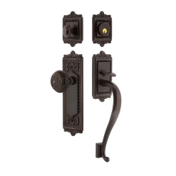 Egg & Dart Handleset With S-Grip And Egg & Dart Long Plate With Egg & Dart Knob In Timeless Bronze