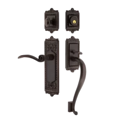 Egg & Dart Handleset With S-Grip And Egg & Dart Long Plate With Swan Lever In Timeless Bronze