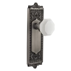 Egg & Dart Long Plate With White Waldorf Knob In Antique Pewter