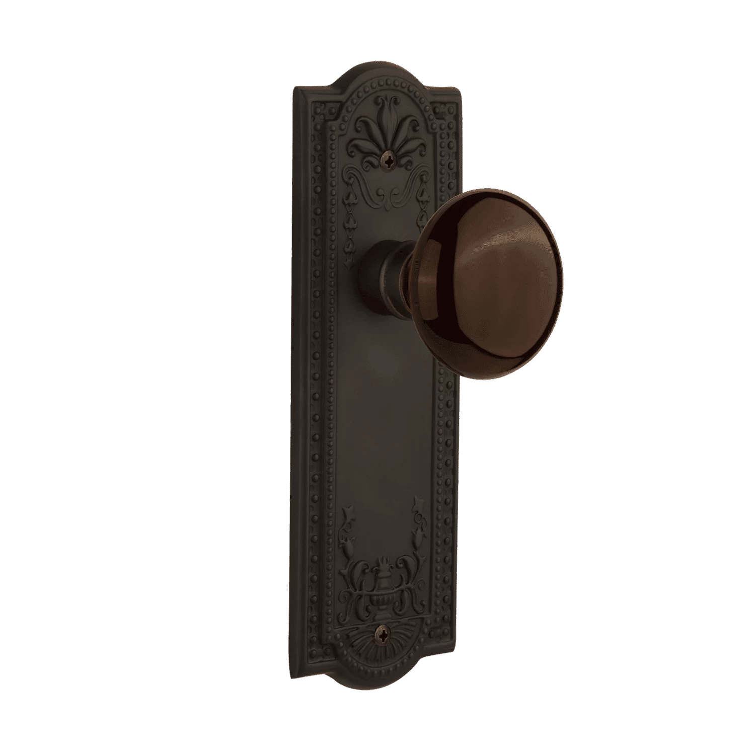 Meadows Long Plate With Brown Porcelain Knob In Oil-Rubbed Bronze 3 Meadows Long Plate With Brown Porcelain Knob In Oil-Rubbed Bronze