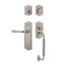 Meadows Handleset With C-Grip And Meadows Long Plate With Fleur Lever In Satin Nickel -Nostalgic Warehouse Shop MEACGRFLR SN