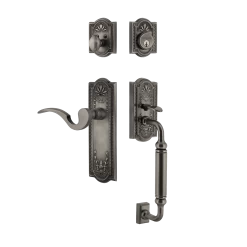 Meadows Handleset With C-Grip And Meadows Long Plate With Manor Lever In Antique Pewter