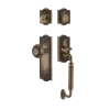 Meadows Handleset With C-Grip And Meadows Long Plate With Meadows Knob In Antique Brass