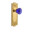 Meadows Long Plate With Cobalt Crystal Knob In Unlacquered Brass -Nostalgic Warehouse Shop MEACRC UB