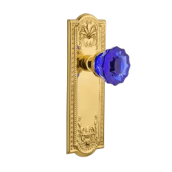 Meadows Long Plate With Cobalt Crystal Knob In Unlacquered Brass