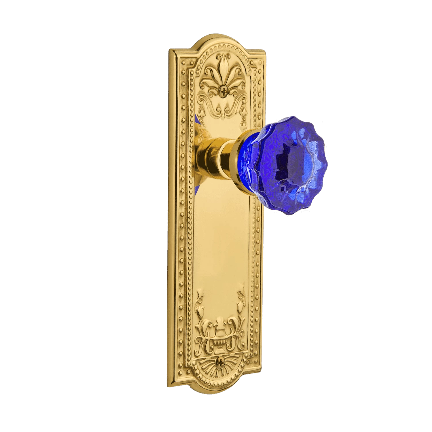 Meadows Long Plate With Cobalt Crystal Knob In Unlacquered Brass 3 Meadows Long Plate With Cobalt Crystal Knob In Unlacquered Brass