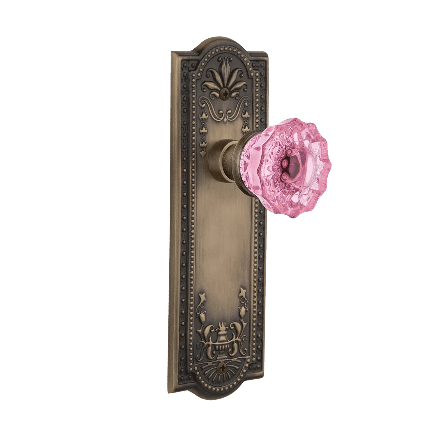 Meadows Long Plate With Pink Crystal Knob In Antique Brass 3 Meadows Long Plate With Pink Crystal Knob In Antique Brass