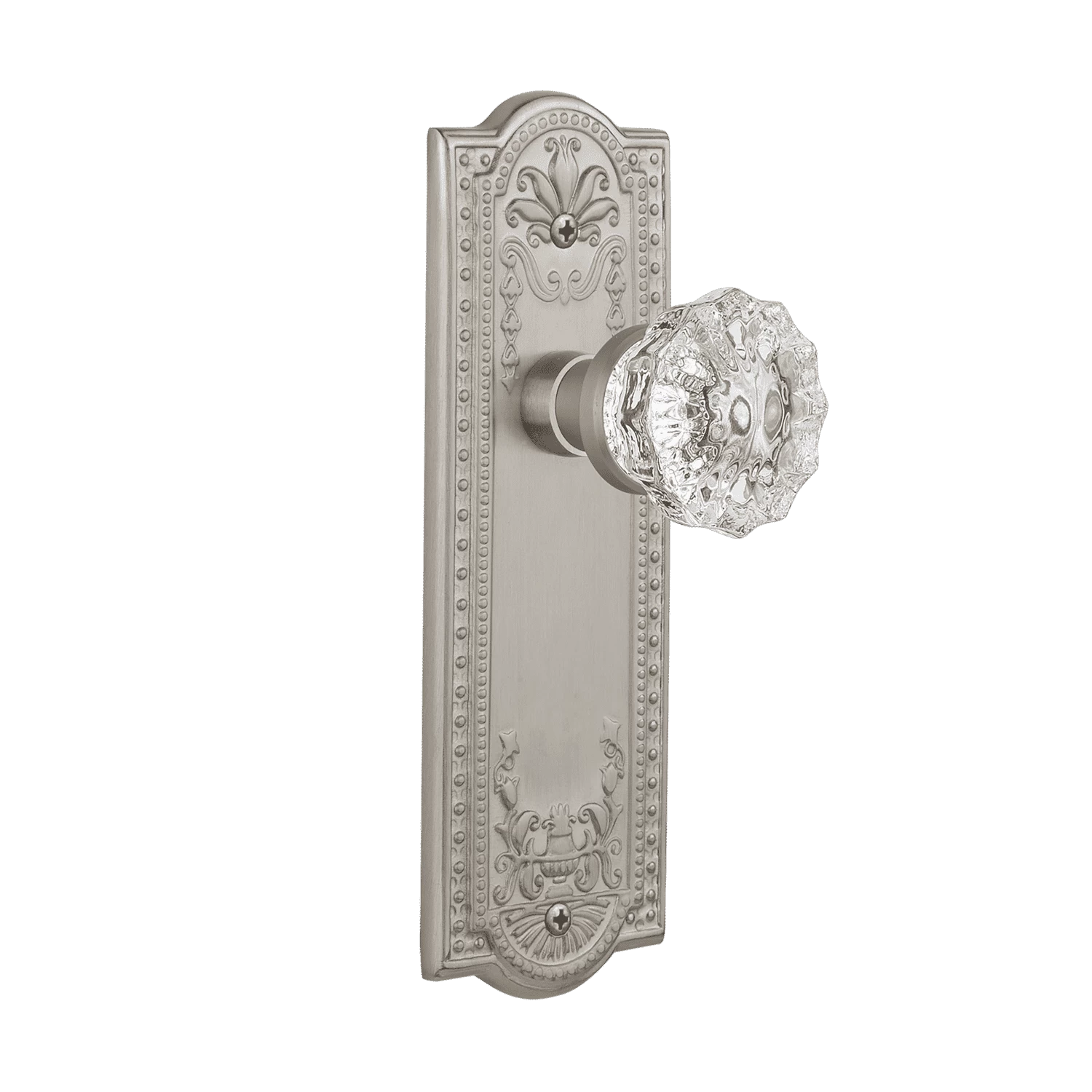 Meadows Long Plate With Crystal Knob In Satin Nickel 3 Meadows Long Plate With Crystal Knob In Satin Nickel