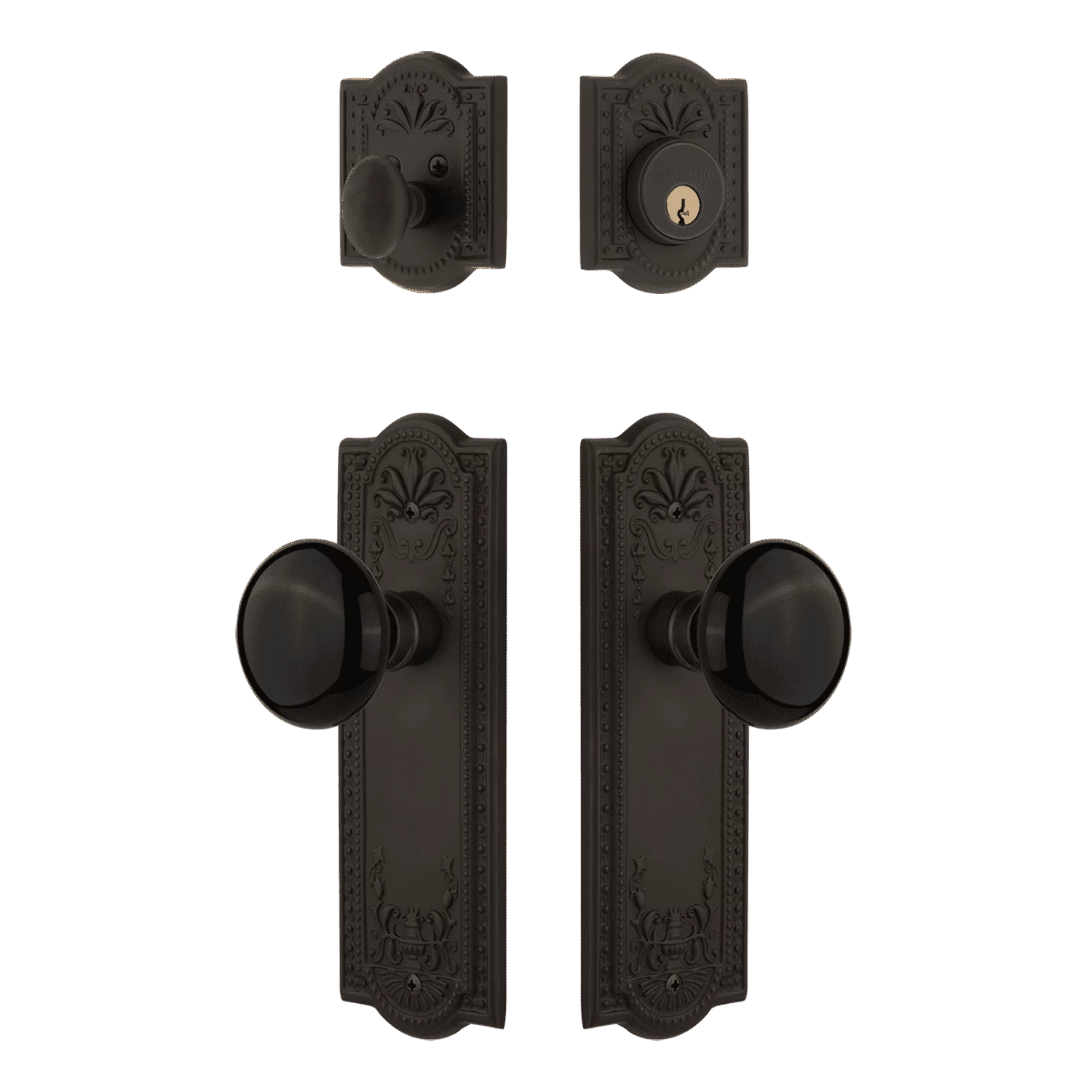 Meadows Entry Set With Black Porcelain Knob In Oil-Rubbed Bronze 3 Meadows Entry Set With Black Porcelain Knob In Oil-Rubbed Bronze