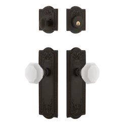 Meadows Entry Set With White Waldorf Crystal Knob In Oil-Rubbed Bronze