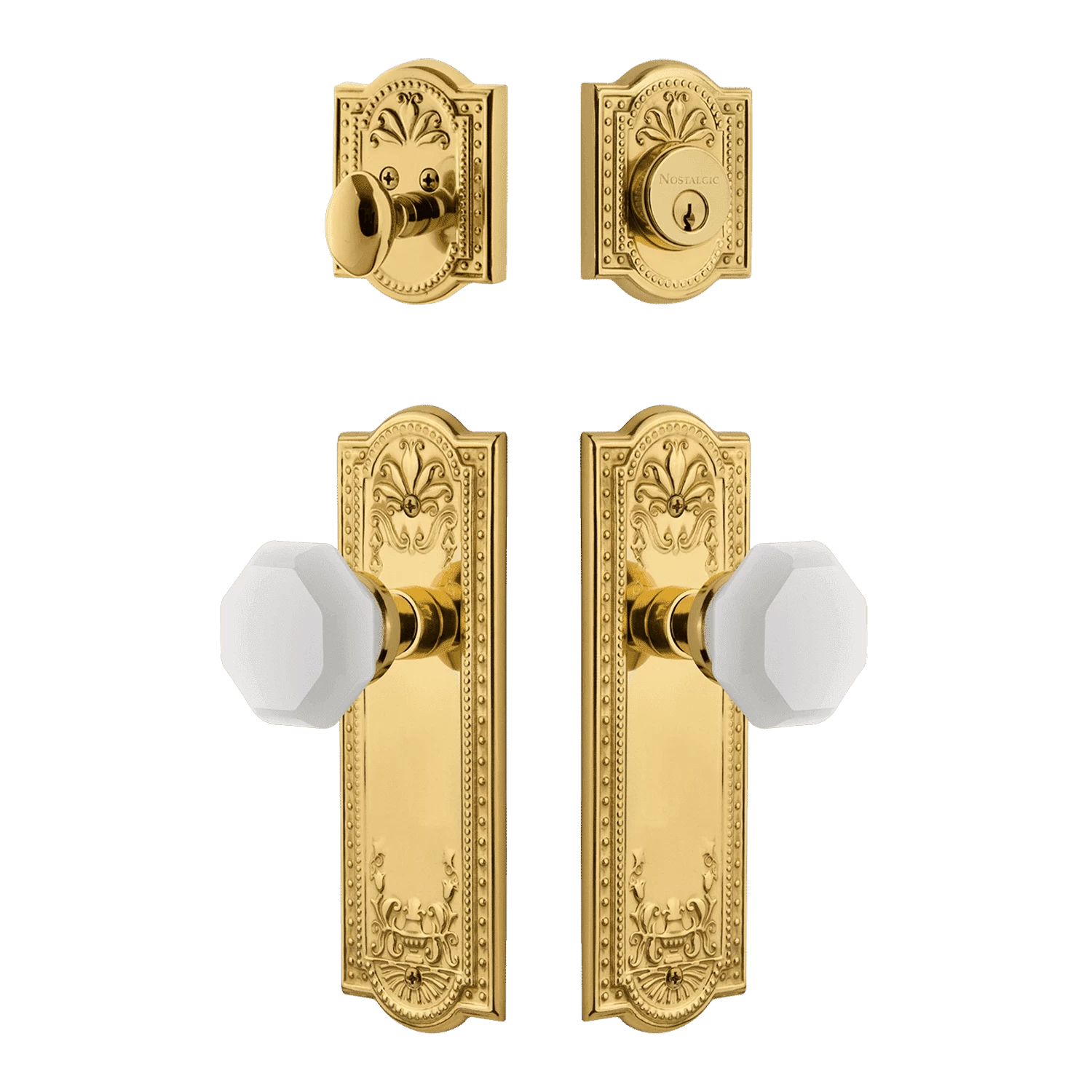 Meadows Entry Set With White Waldorf Crystal Knob In Polished Brass 3 Meadows Entry Set With White Waldorf Crystal Knob In Polished Brass