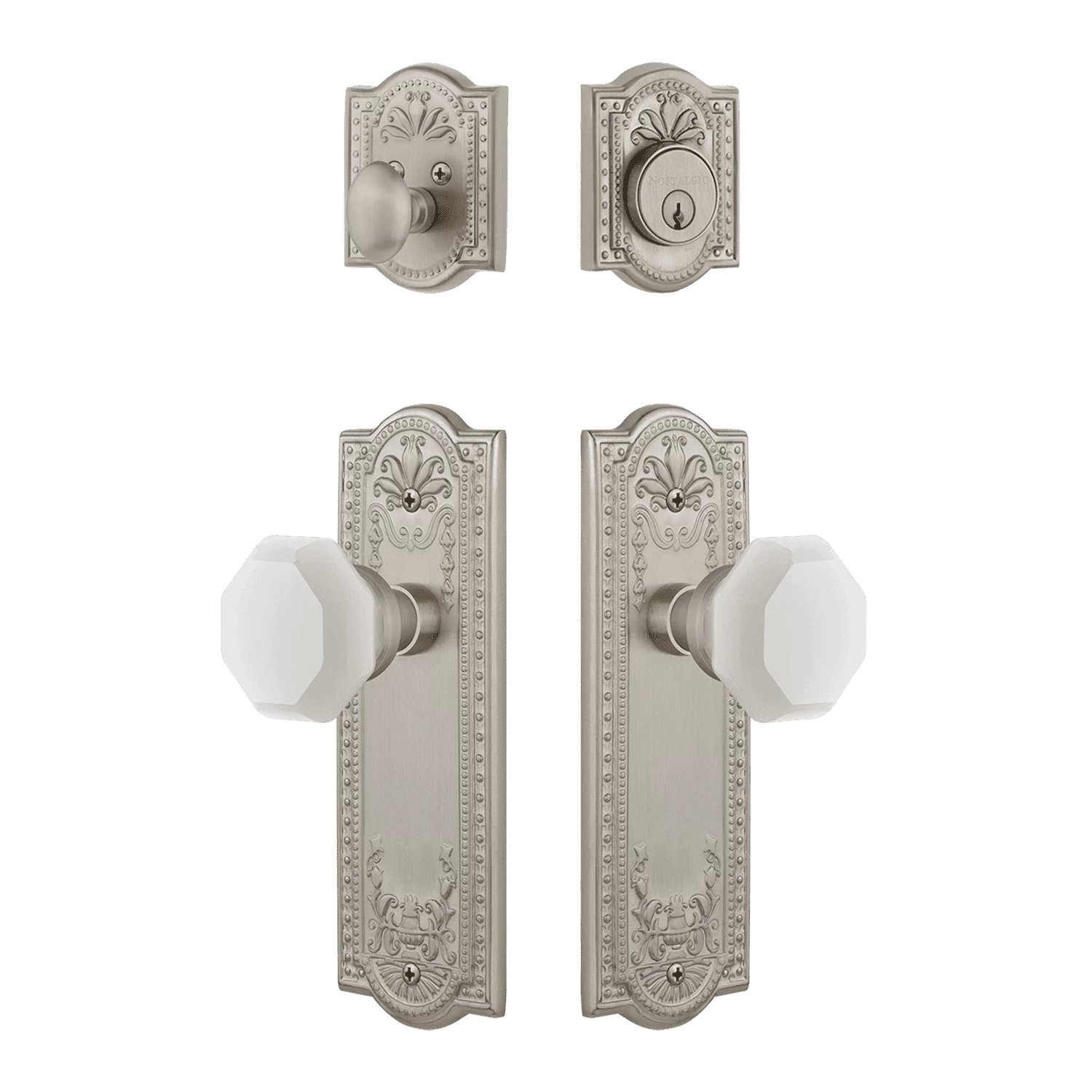 Meadows Entry Set With White Waldorf Crystal Knob In Satin Nickel 3 Meadows Entry Set With White Waldorf Crystal Knob In Satin Nickel