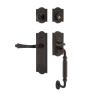 Meadows Handleset With F-Grip And Meadows Long Plate With Fleur Lever In Timeless Bronze