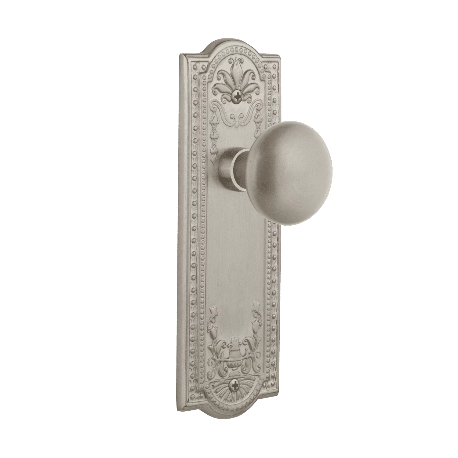 Meadows Long Plate With New York Knob In Satin Nickel 3 Meadows Long Plate With New York Knob In Satin Nickel
