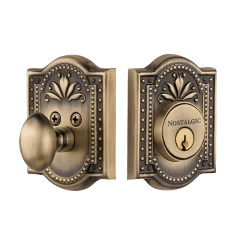 Meadows Plate Single Cylinder Deadbolt In Antique Brass