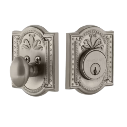 Meadows Plate Single Cylinder Deadbolt In Satin Nickel