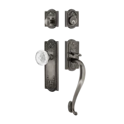 Meadows Handleset With S-Grip And Meadows Long Plate With Crystal Meadows Knob In Antique Pewter